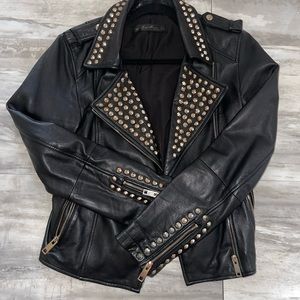 Zara Black Lambskin Studded Leather Jacket